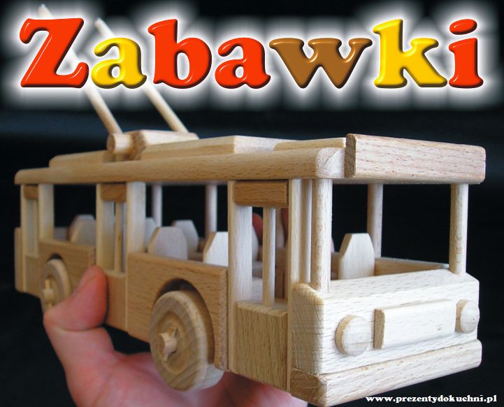 Trolejbus zabawka drewniana