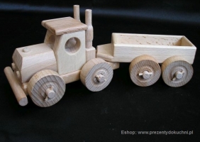 Ciężarówka zabawka z drewna z przyczepą