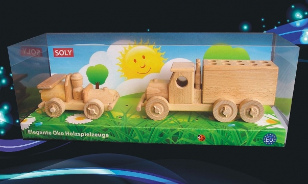 Autko i ciężarówka (pen stand) z drewna, zabawka