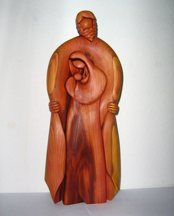 Rodzina - Boże, Święty Maryja i Jezus, drewniana statua 