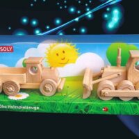 Drewniany buldożer i ciężarówka w pudełku – ekologiczny zestaw maszyn budowlanych