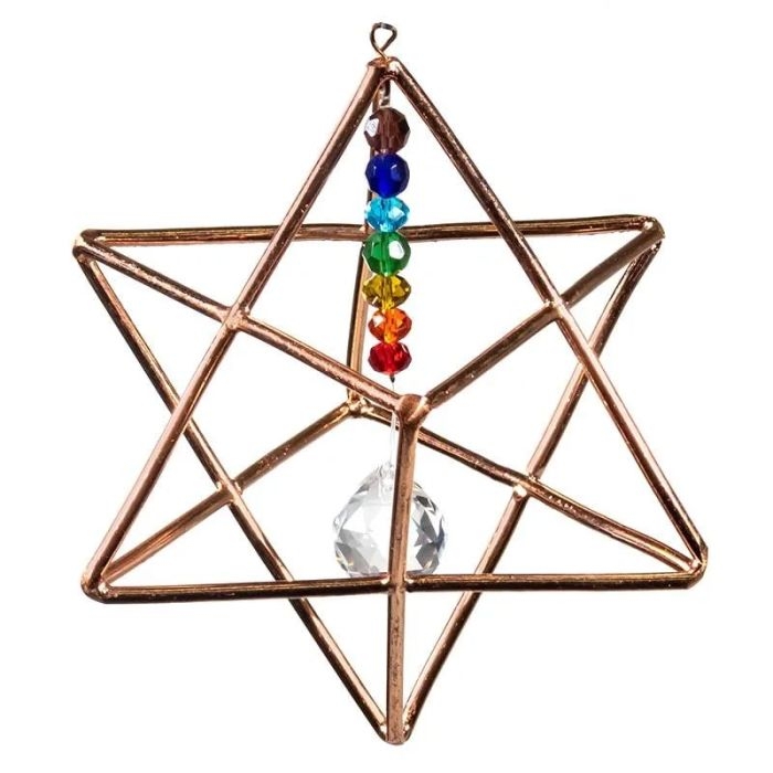 Merkaba z kryształem czakr zawieszka z miedzi